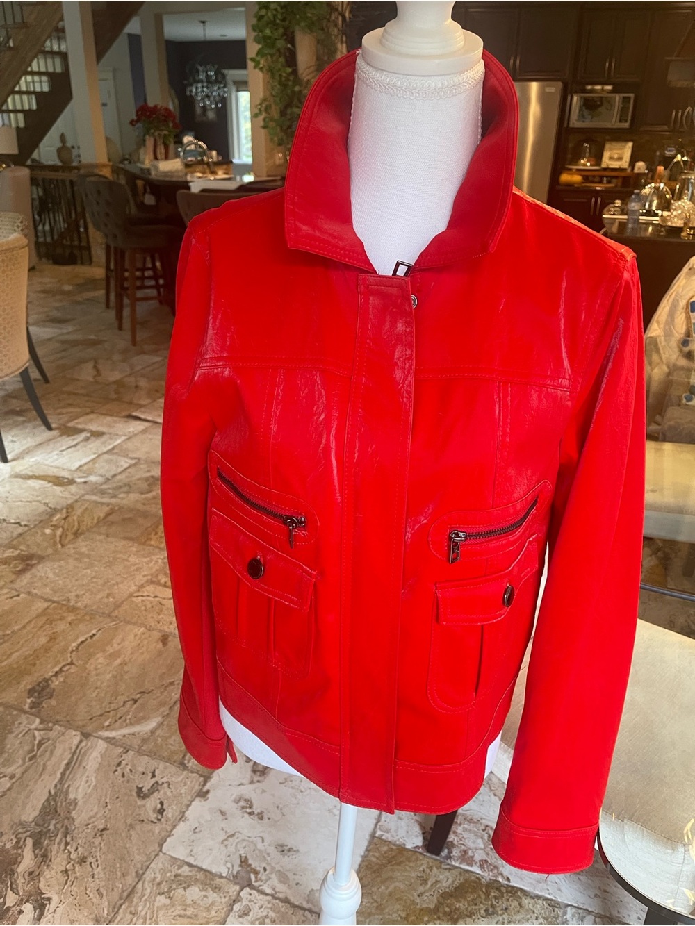 Desigual Bold Red Leather Jacket with Zip Pockets